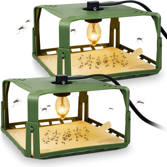 2 Pack Flea Traps for Inside Your Home with 4 Sticky Pads & 6 Bulbs & 2 Electric Wires Flea Killer Indoor Bed Bug Trap Pest Control, Safe & Harmless, Friendly to Pets & Kids-Adjustable Height, Green