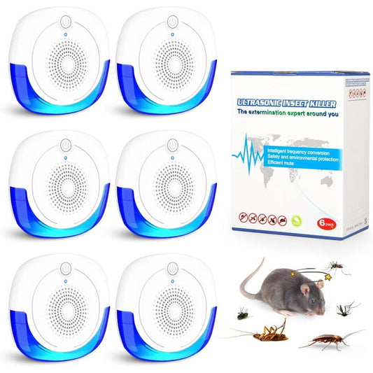 2 Modes Ultrasonic Pest Repeller Indoor- 6 Pcs Set, Safe for Kid & Pet, Drive Away Mouse Rat Insect, Electronic Rodent Repellent